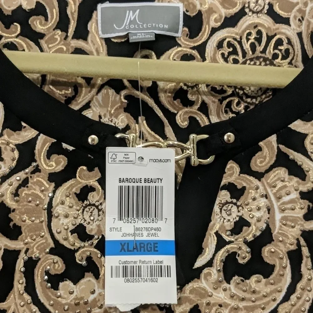 JM Collection gold black design top Sz XL NWT
